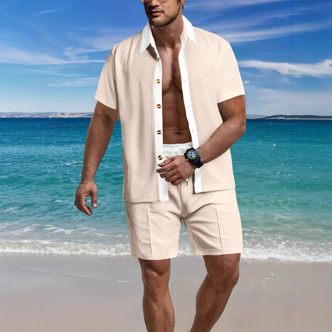 Herren lässiges Strandset mit atmungsaktivem Kurzarmhemd und bequemen Shorts Echoarchiv