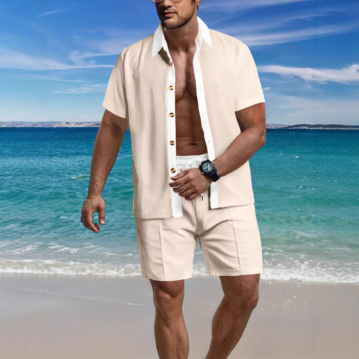 Herren lässiges Strandset mit atmungsaktivem Kurzarmhemd und bequemen Shorts Echoarchiv