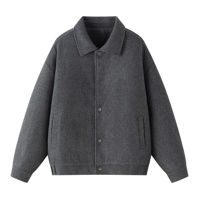 Herren Oversize-Collegejacke aus Wollmix mit Druckknopfleiste und verdeckten Eingrifftaschen Echoarchiv