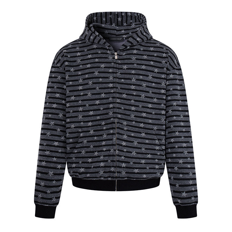 Damen Legere Kapuzen-Zipjacke im Streifenjacquard mit Sternchenstruktur Echoarchiv