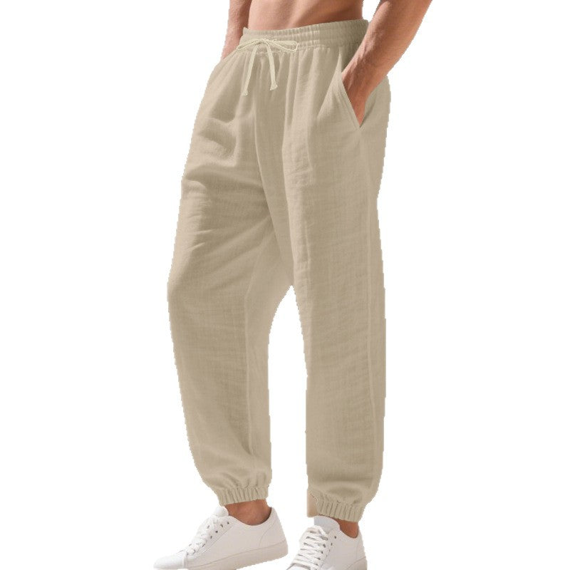 Herren bequeme Leinenhose mit elastischem Bund und seitlichen Taschen Echoarchiv