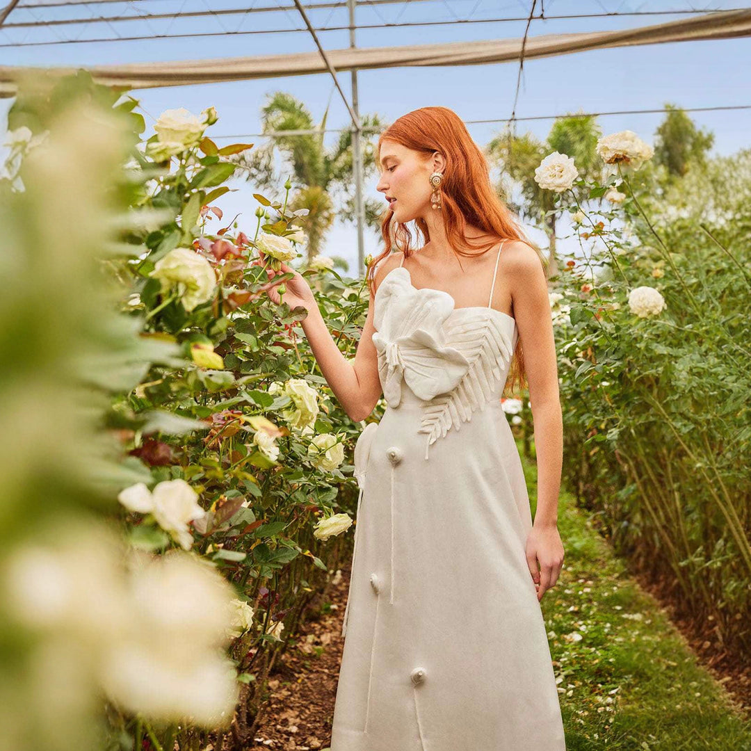 Damen Midi-Kleid mit kunstvollen Rüschendetails und verstellbaren Spaghettiträgern Echo Archiv