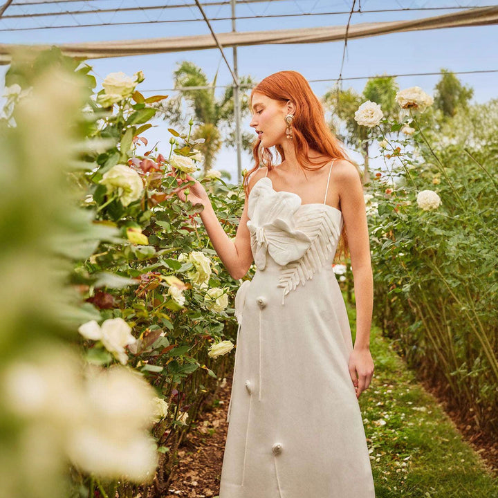 Damen Midi-Kleid mit kunstvollen Rüschendetails und verstellbaren Spaghettiträgern Echo Archiv