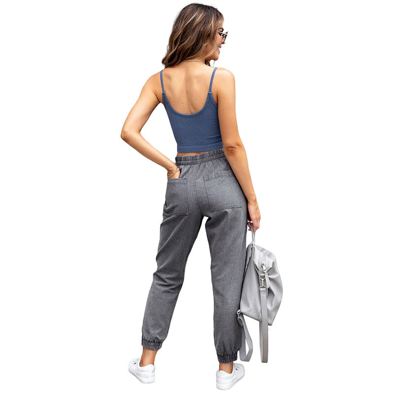 Damen Denim-Joggerhose mit Cargo-Taschen und elastischem Tunnelzugbund Echo Archiv