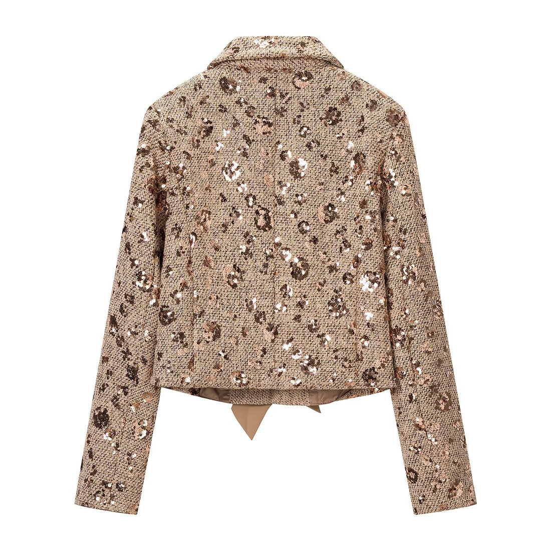 Damen Kurzblazer aus Tweed mit Paillettenbesatz und Schleifenverschluss Echoarchiv