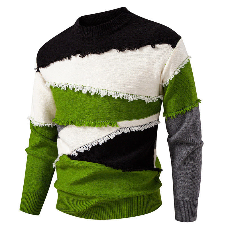Herren Colorblock-Strickpullover mit Fransenbesatz und kurzem Stehkragen Echo Archiv