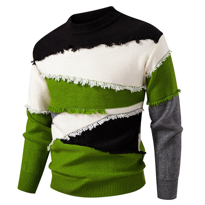 Herren Colorblock-Strickpullover mit Fransenbesatz und kurzem Stehkragen Echo Archiv