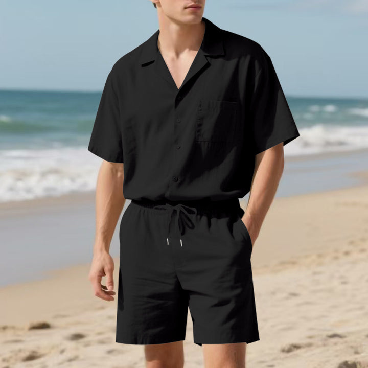 Herren elegantes Freizeit-Langarm-Shirt und Shorts-Set mit komfortablem elastischen Bund Echoarchiv