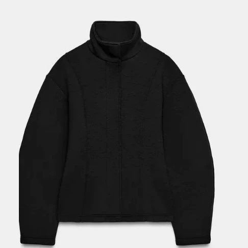 Damen Kurz geschnittene Boxy‑Fleecejacke mit Stehkragen, vertikalen Strukturnähten und verdecktem Reißverschluss Echo Archiv