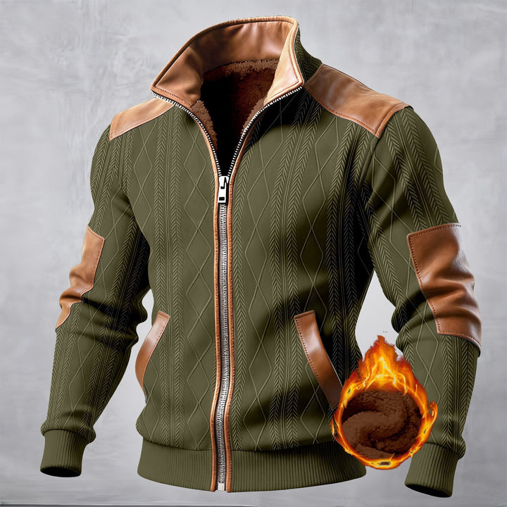 Herren stilvolle Kunstlederjacke mit diagonalem Muster und warmem Innenfutter Echoarchiv