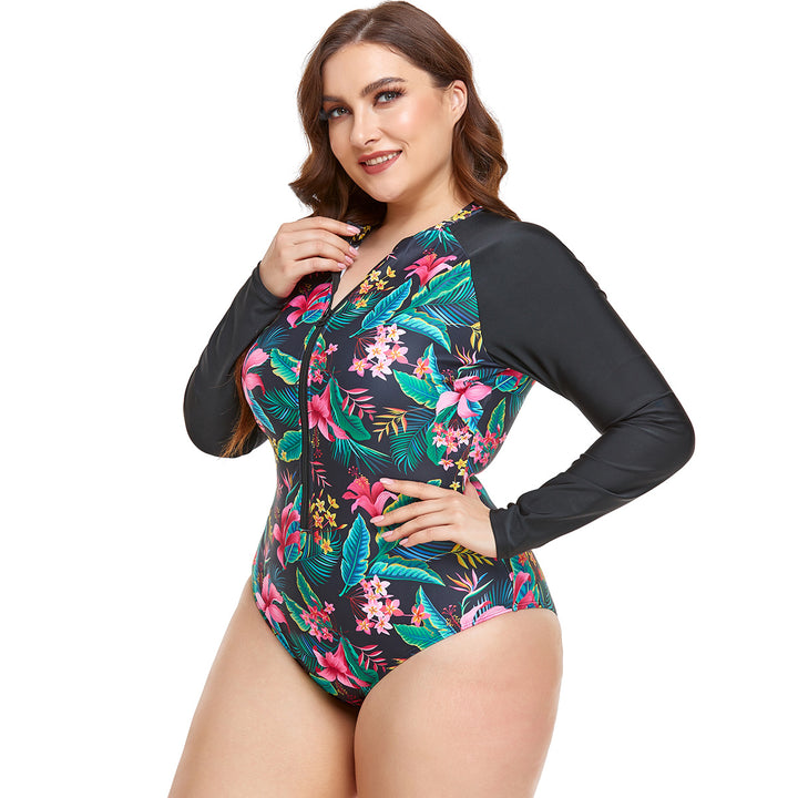 Damen Sportlicher Langarm-Schwimmanzug mit floralem Design Echo Archiv