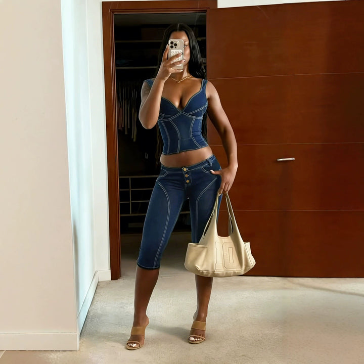 Damen Komfortable Caprijeans mit dekorativen Knöpfen Echo Archiv