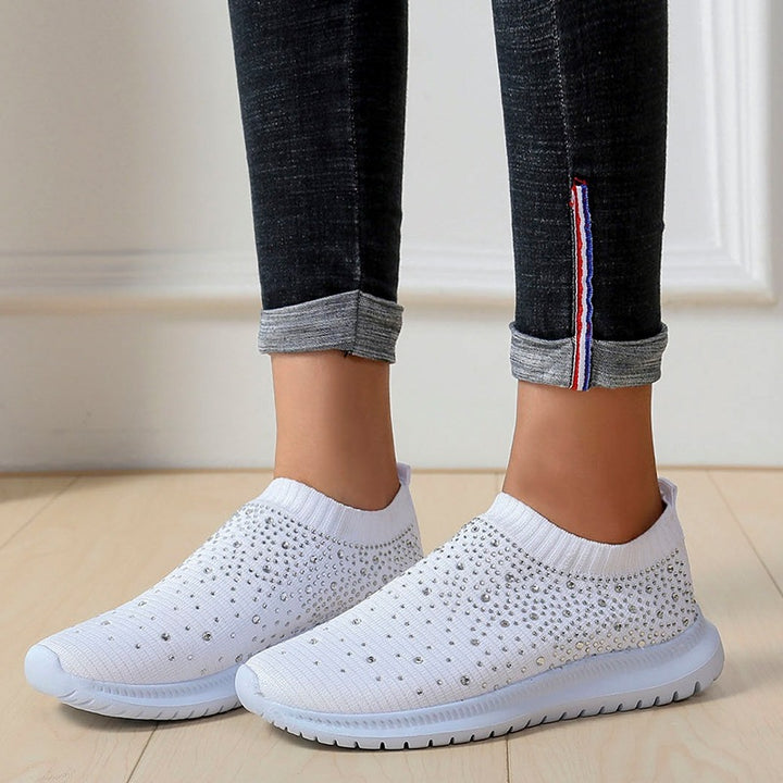 Damen Strick-Slipper-Sneaker mit Strassbesatz und flexibler Komfortsohle Echoarchiv