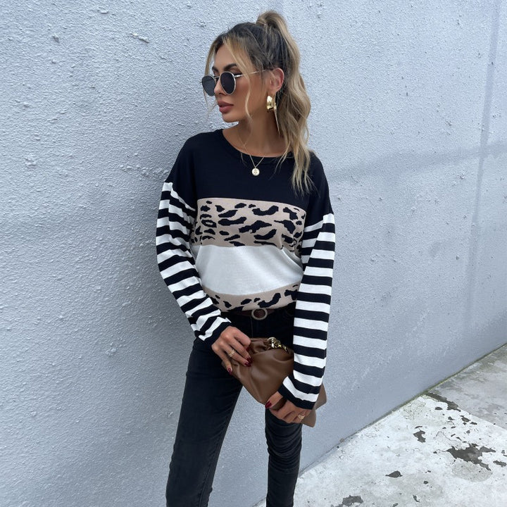 Damen Strickpullover mit Animal-Blockstreifen und Bretonärmeln Echoarchiv