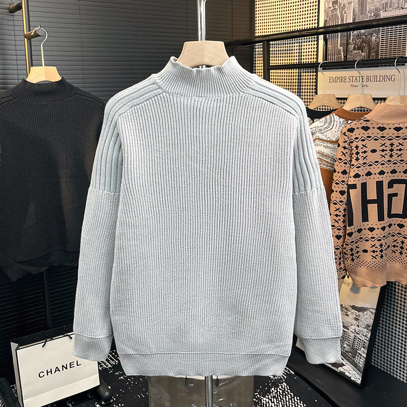 Herren Grobstrick-Pullover mit halber Knopfleiste und hohem Stehkragen Echoarchiv