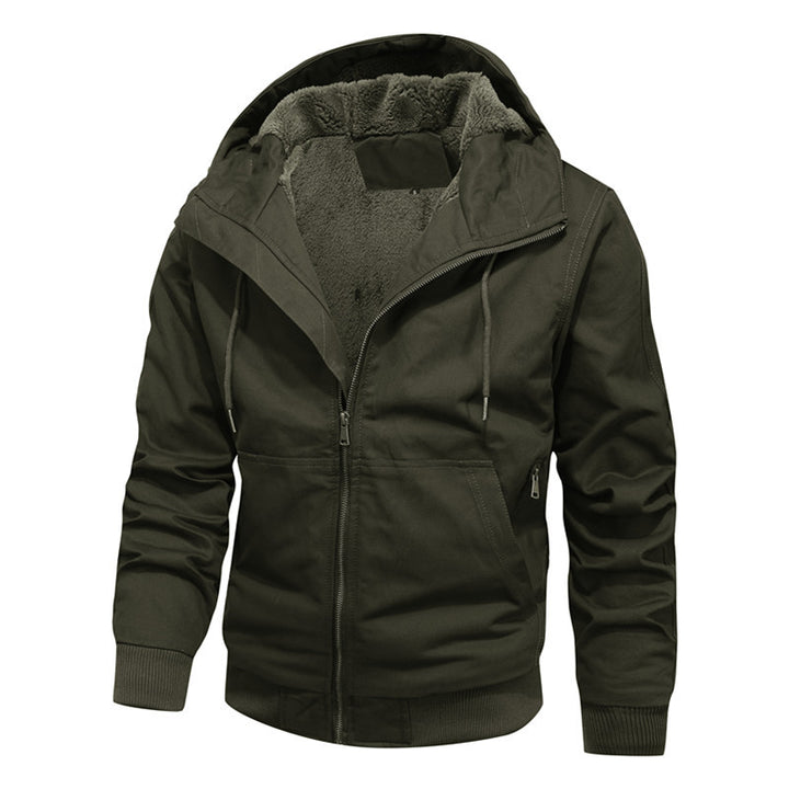 Herren Sherpagefütterte Kapuzen-Canvasjacke mit Thermoisolierung und Rippbündchen Echoarchiv