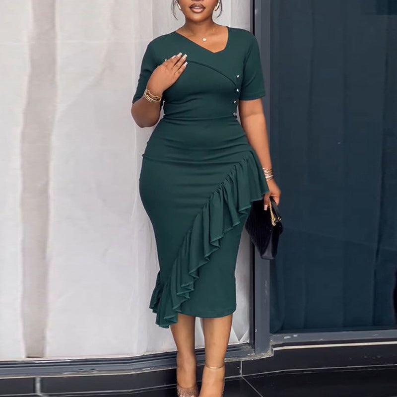 Damen figurumspielendes Kleid mit asymmetrischem Saum und Knopfdesign Echo Archiv