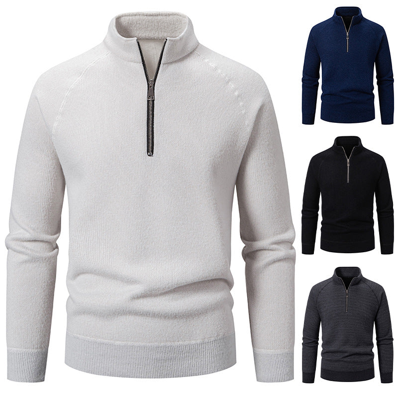 Herren Hochkragen Pullover mit Reißverschluss und strukturierter Oberfläche Echoarchiv