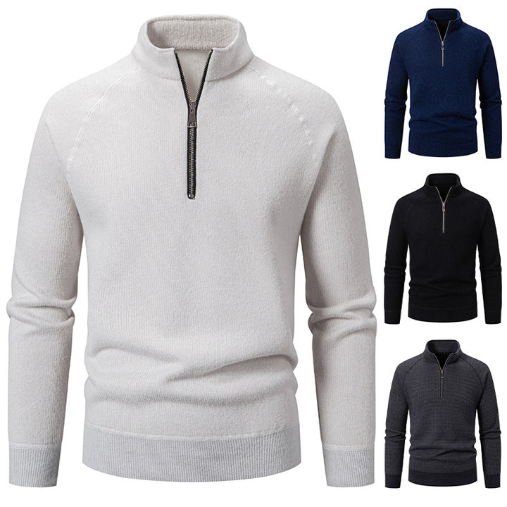Herren Hochkragen Pullover mit Reißverschluss und strukturierter Oberfläche Echoarchiv