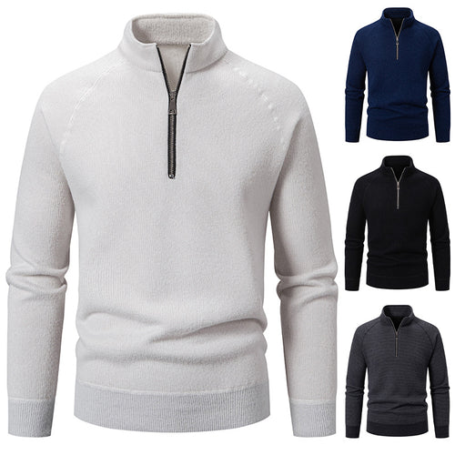 Herren Hochkragen Pullover mit Reißverschluss und strukturierter Oberfläche Echoarchiv