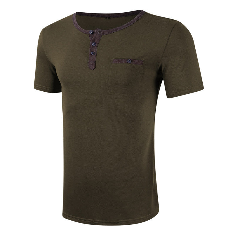 Herren Kurzarm Henley-Shirt mit hochwertiger Knopfleiste und Brusttasche Echoarchiv
