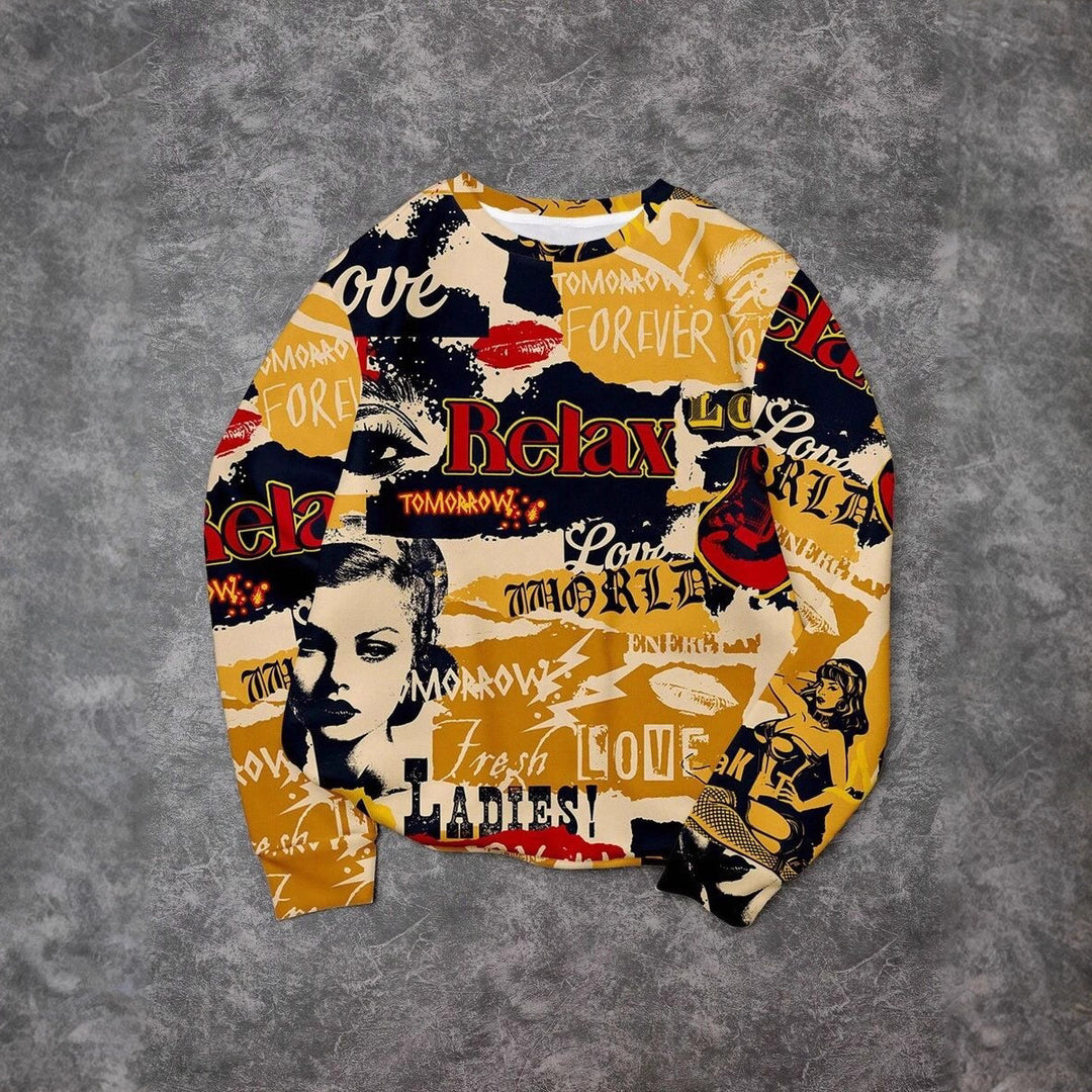 Damen Lässiger Sweatshirt mit kreativem Grafikdruck Echoarchiv