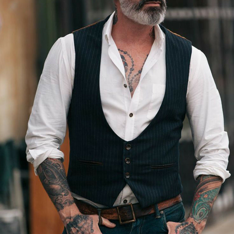 Herren stilvolle Vintage Weste mit Nadelstreifen und Knopfdetails Echoarchiv