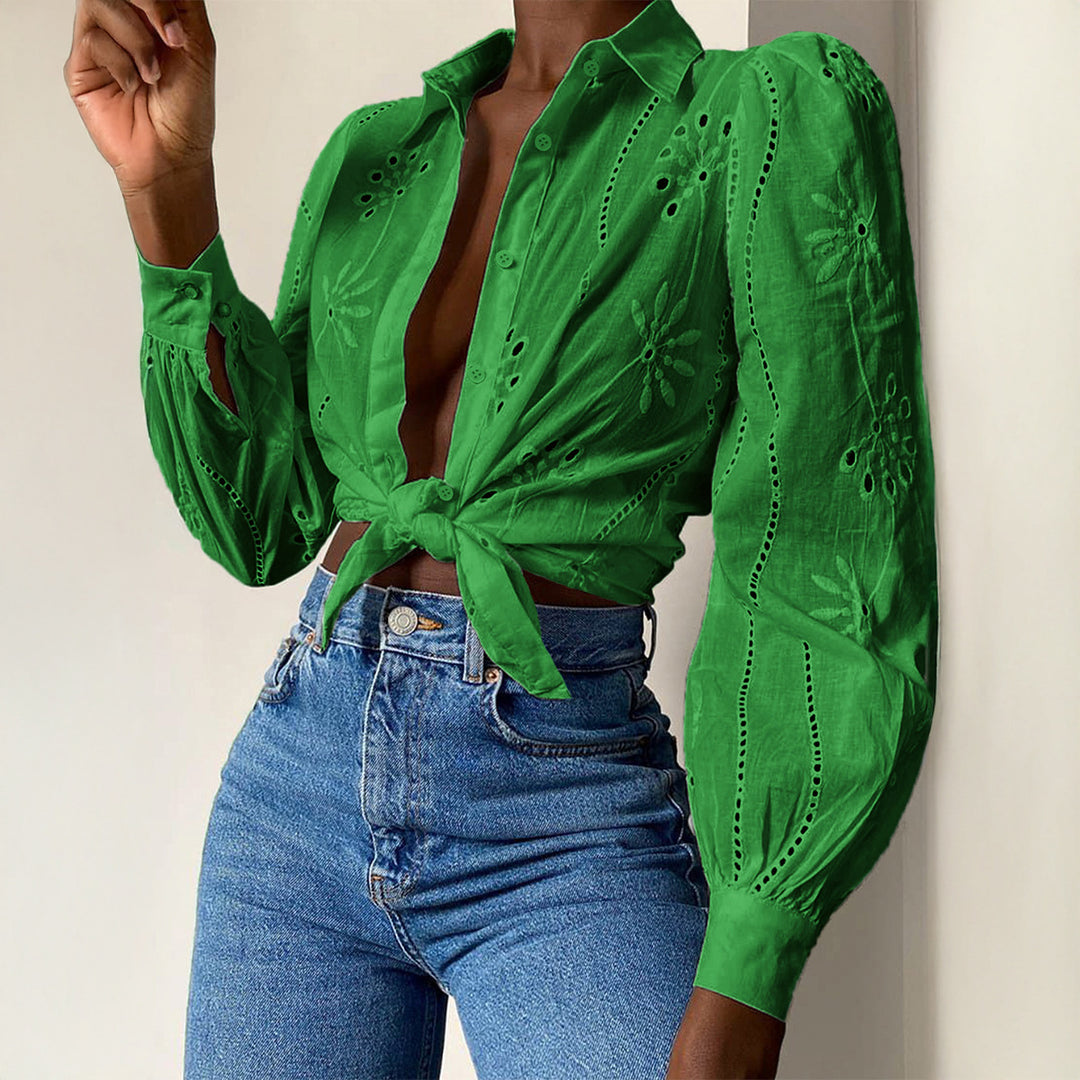 Damen Transparente Bluse mit Stickereien und Rüschendetails Echo Archiv