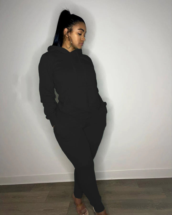 Damen tailliertes Hoodie- und Jogginghose-Set mit Kängurutasche, hohem Komfortbund und gerippten Knöchelbündchen – Auréline