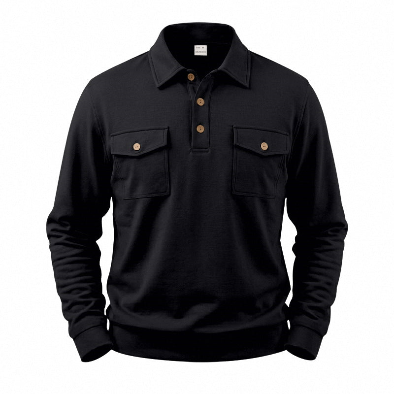 Herren Langarm-Polo-Sweatshirt mit aufgesetzten Brusttaschen Echoarchiv