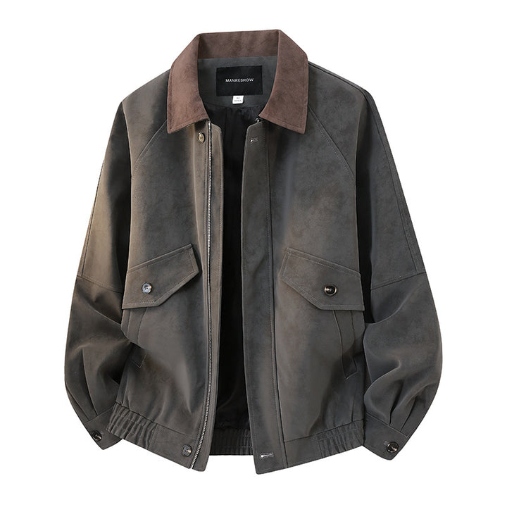 Herren Kurzjacke im Vintage-Arbeiterstil aus Velours‑Optik mit Pattentaschen und elastischem Saum Echoarchiv