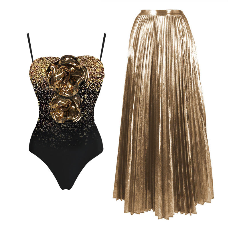 Damen Eleganter Glitzernder Badeanzug mit Fliederrock Echo Archiv