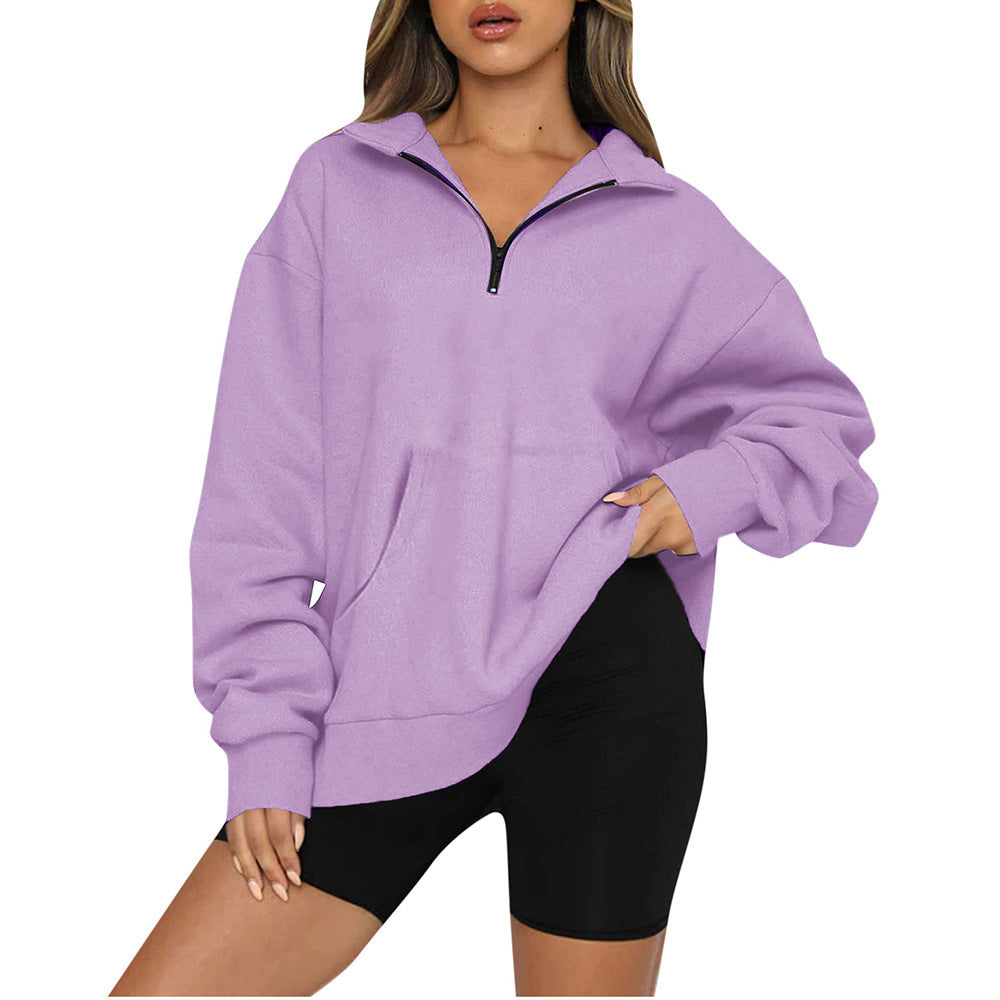 Damen nan Oversize-Halbzip-Kapuzenpullover mit Kängurutasche und verlängertem Saum Echo Archiv