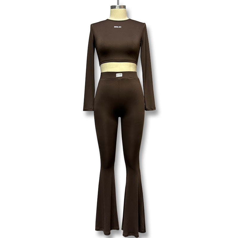 Damen Langarm Cropped Top und Flared Pants Set Echo Archiv