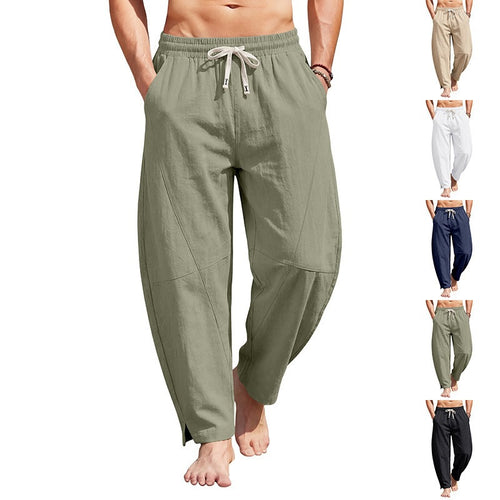 Herren nan lässige Leinen-Loungehose mit elastischem Tunnelzugbund, Kordelzug und seitlichem Beinaufschlag Echo Archiv
