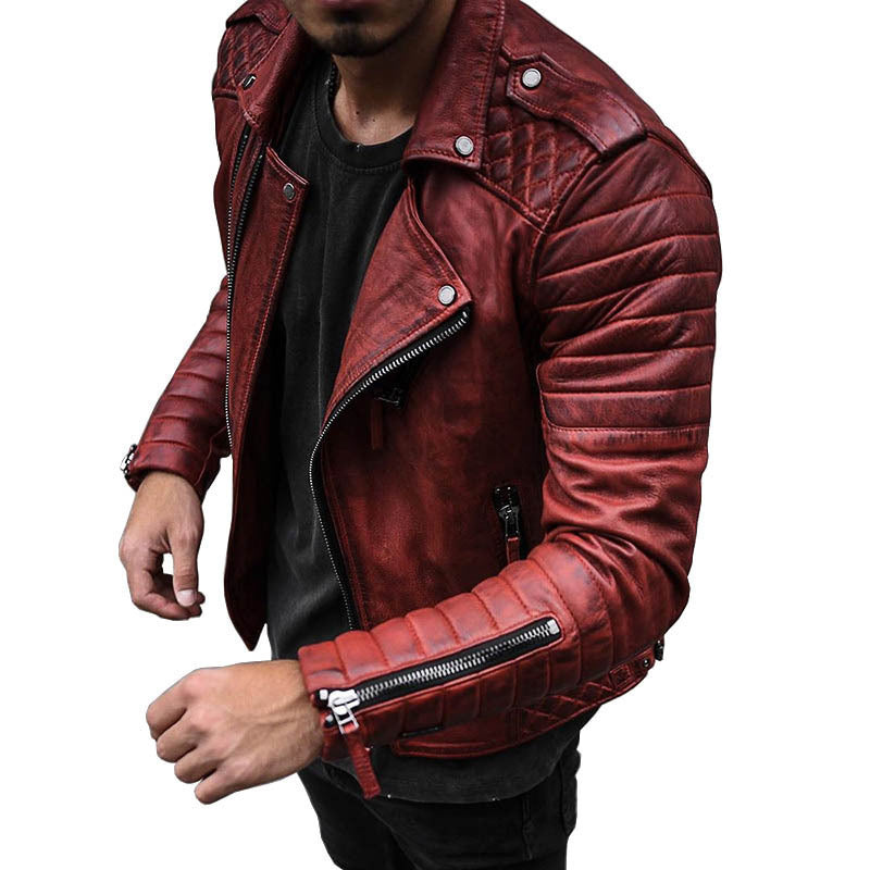Herren Bikerjacke aus hochwertigem Leder mit strukturiertem Design und praktischen Reißverschlüssen Echoarchiv