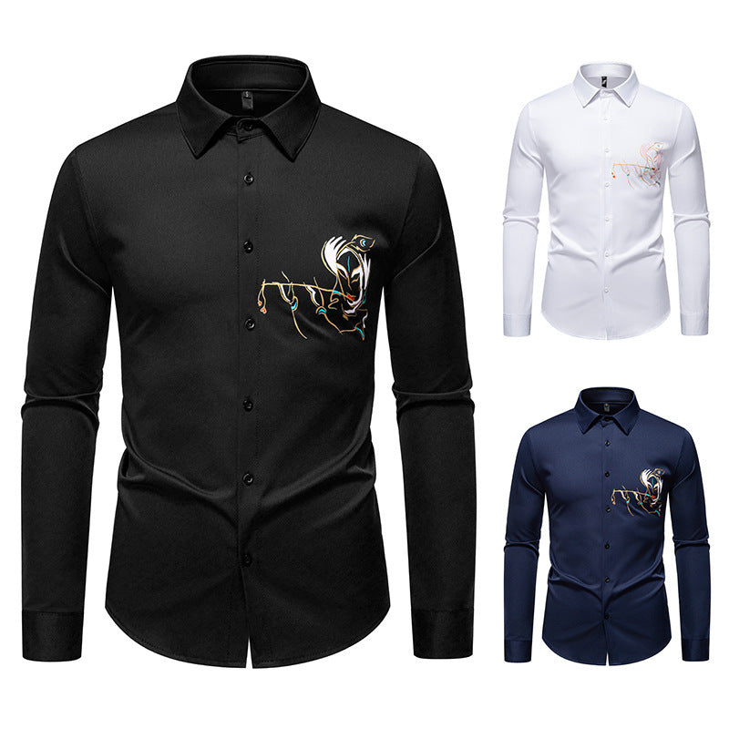 Herren Slim-Fit Businesshemd mit aufwendiger Bruststickerei und Kentkragen Echo Archiv