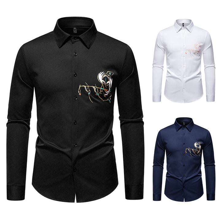 Herren Slim-Fit Businesshemd mit aufwendiger Bruststickerei und Kentkragen Echo Archiv