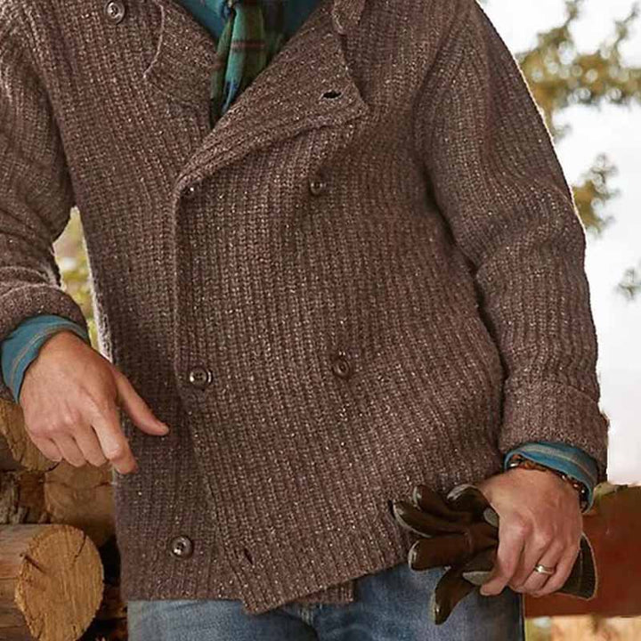 Herren Doppelreihiger Grobstrick-Cardigan mit Schalkragen und Rippenstruktur Echoarchiv