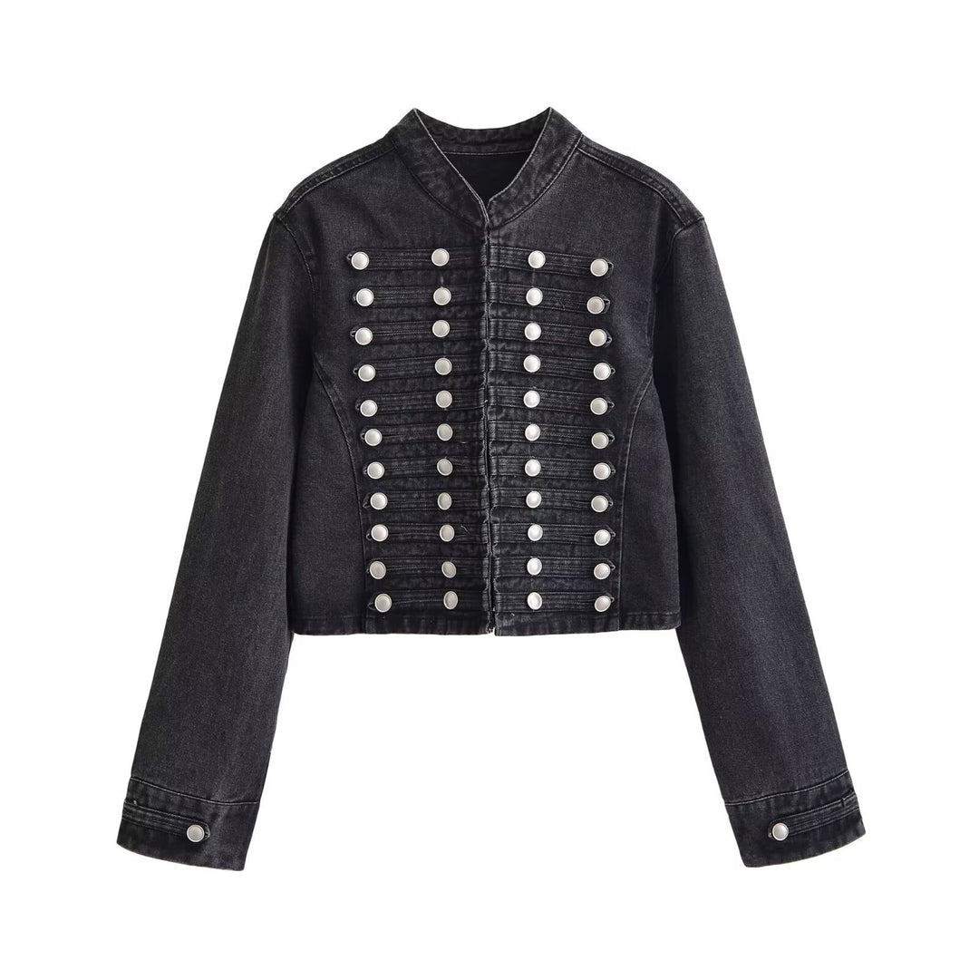 Damen Jeansjacke im Military-Stil mit Stehkragen und dekorativen Zierknopfleisten Echo Archiv