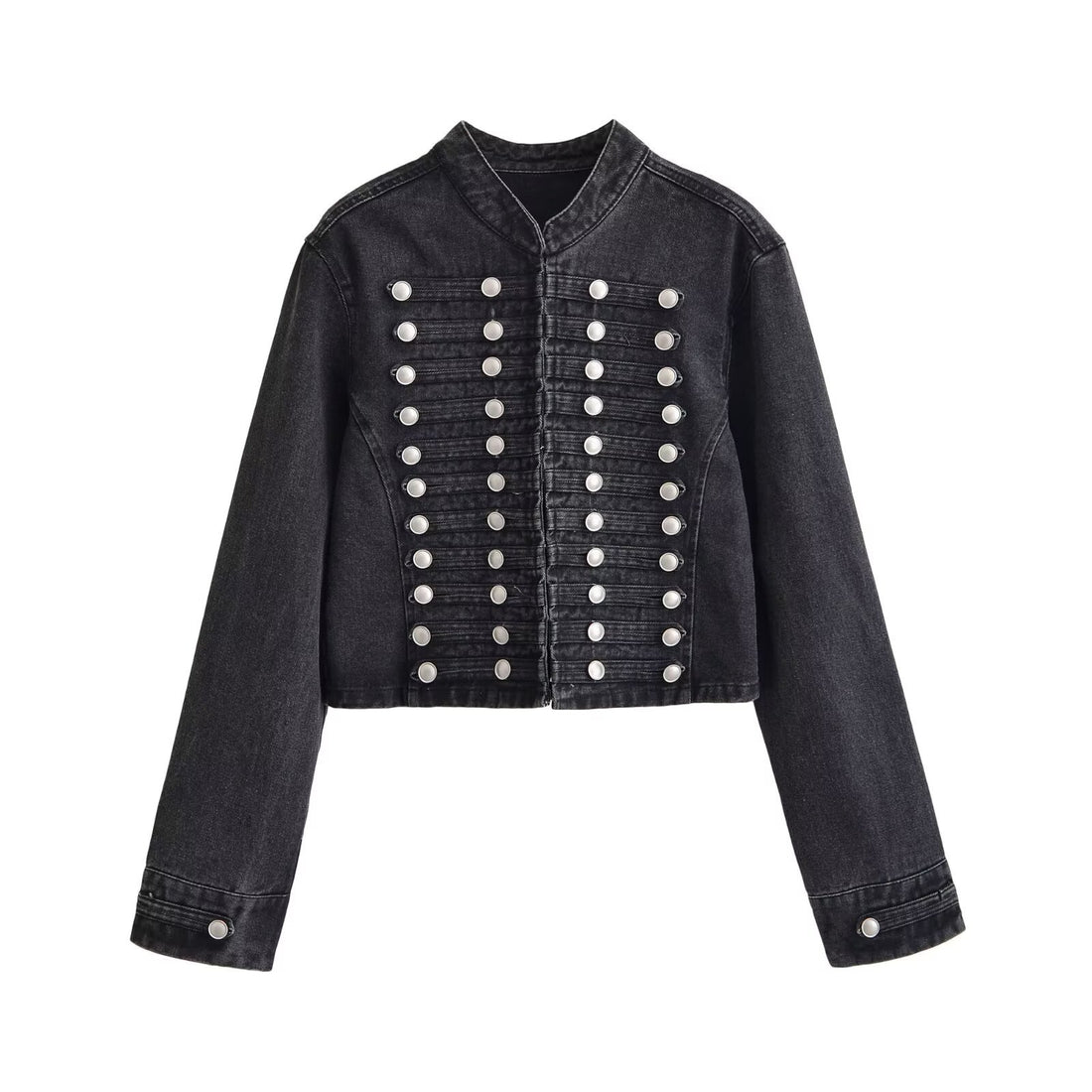 Damen Jeansjacke im Military-Stil mit Stehkragen und dekorativen Zierknopfleisten Echo Archiv