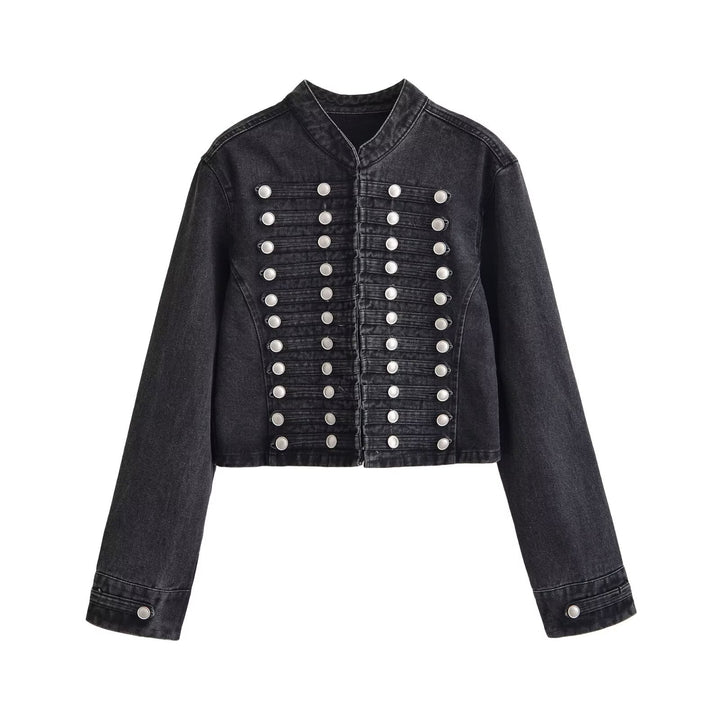 Damen Jeansjacke im Military-Stil mit Stehkragen und dekorativen Zierknopfleisten Echo Archiv