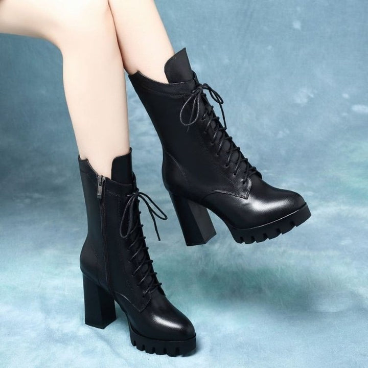 Damen Elegante Ankle Boots mit hohem Blockabsatz und Schnürung Echo Archiv