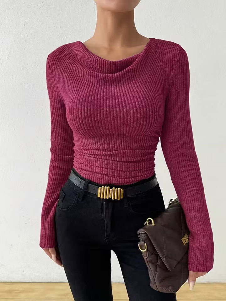 Damen nan eng anliegendes Rippenstrick-Longsleeve mit geraffter Taille Echo Archiv