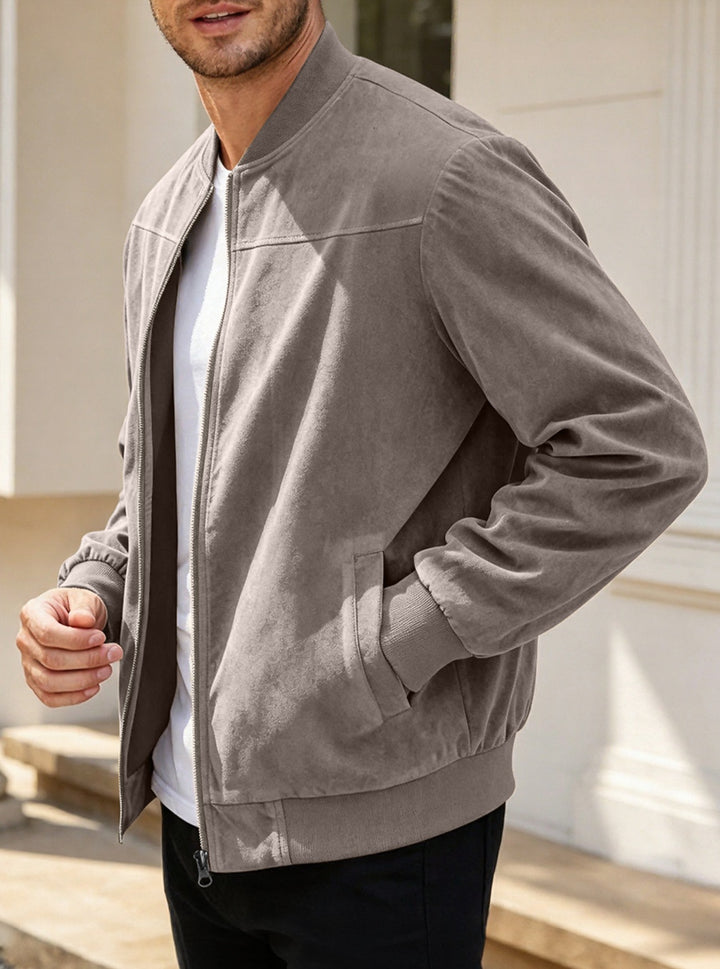 Herren Leichte Bomberjacke im Velours-Look mit Reißverschluss und Rippbündchen Echoarchiv