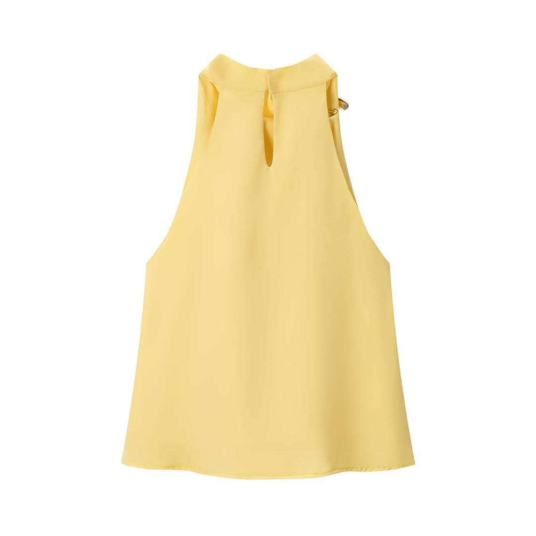 Damen Seidenbluse mit asymmetrischem Kragen und dekorativem Ring Echo Archiv