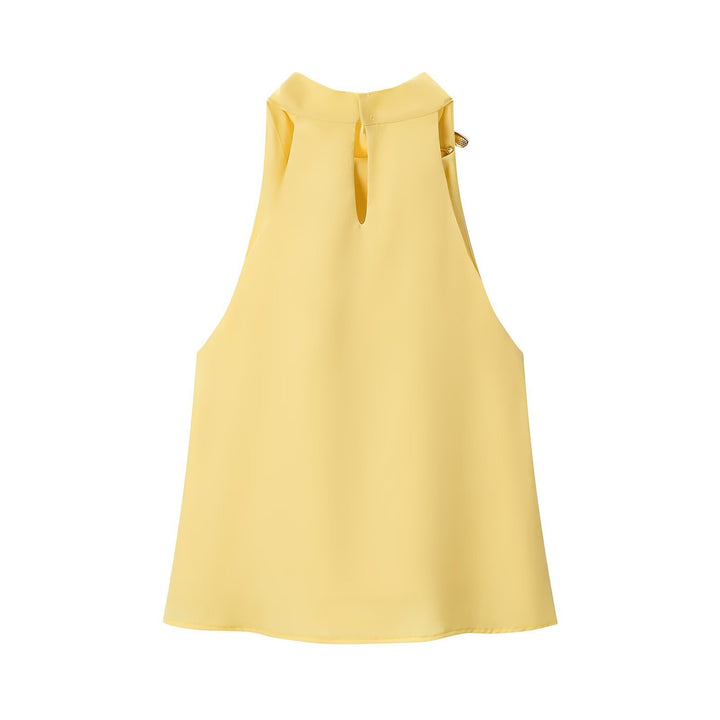 Damen Seidenbluse mit asymmetrischem Kragen und dekorativem Ring Echo Archiv