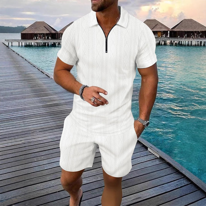 Herren Polo-Shirt mit modischem Reißverschluss und strukturiertem Design Echoarchiv