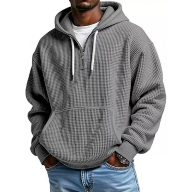 Herren Waffelstruktur-Hoodie mit halbem Reißverschluss und Kängurutasche Echo Archiv