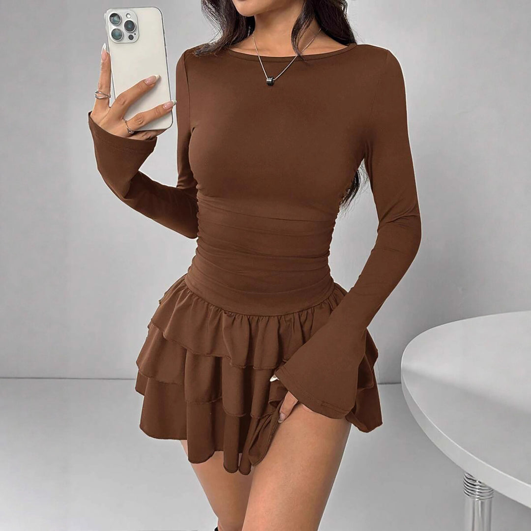 Damen verspieltes Mini-Kleid mit Rüschendetails und langen Ärmeln Echo Archiv